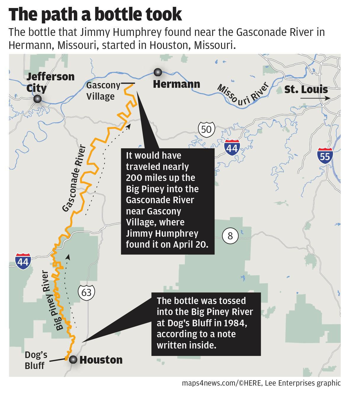 Map: The path the bottle took